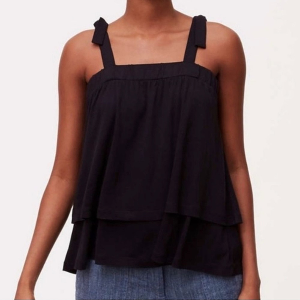 LOFT | Black Tie-Shoulder Two-Layer Flowy Cami - Size XL - EUC